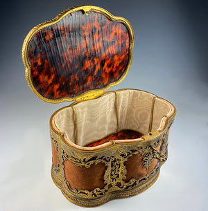 VERY RARE Spectacular c.1830 French Tortoise Shell, Silk, Dore Bronze Chocolatier's Chest, Box, Confectioner's Big Presentation Case, Likely Boissier