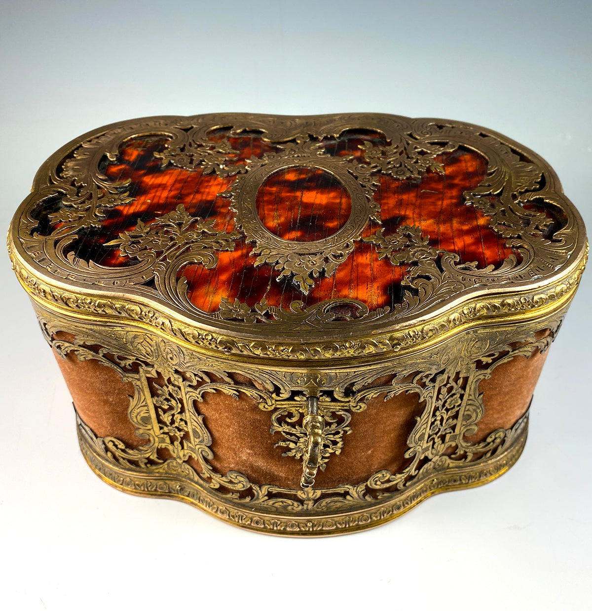 VERY RARE Spectacular c.1830 French Tortoise Shell, Silk, Dore Bronze Chocolatier's Chest, Box, Confectioner's Big Presentation Case, Likely Boissier