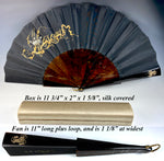 Stunning Antique French Hand Fan, Crown HP and 18k Gold Monogram (2), Tortoise Shell, Houbigant