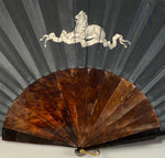 Stunning Antique French Hand Fan, Crown HP and 18k Gold Monogram (2), Tortoise Shell, Houbigant