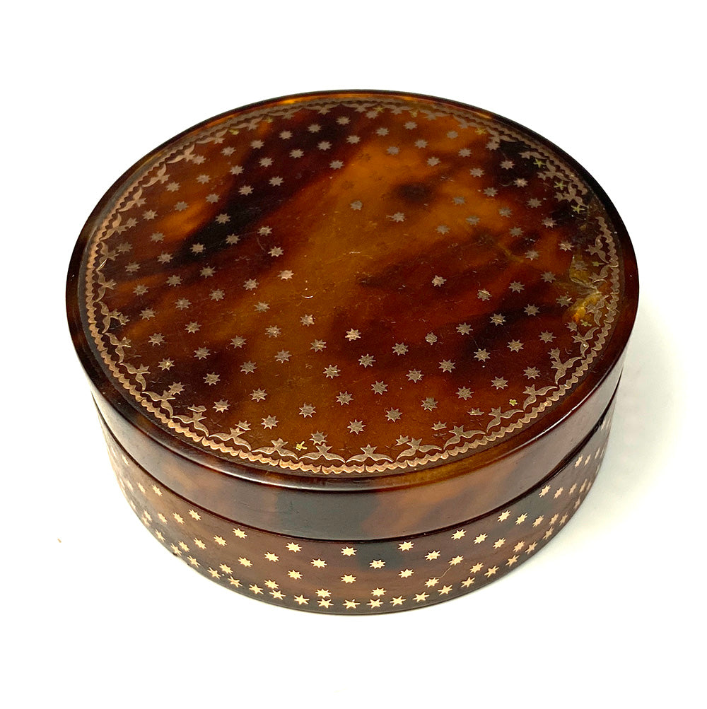RARE Fine Antique French c.1700s Semi-opaque Tortoise Shell and 18k Gold Pique Snuff Box