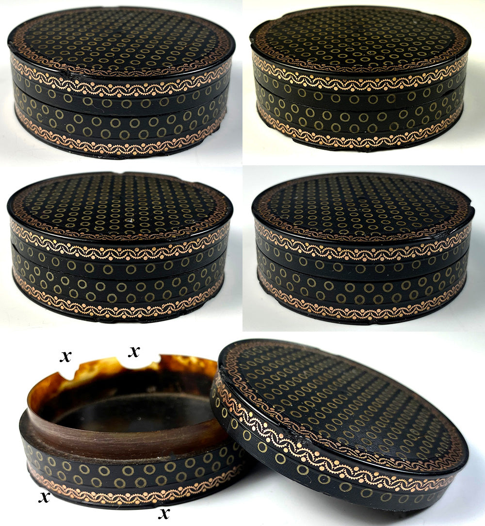 Tortoise Shell Snuff Box Rare Antique French c.1700s Tortoise Shell and 18k Gold Pique Snuff Bo ...