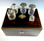 Antique Victorian Era Trousse de Voyage, Travel Vanity Box, Rosewood, Perfume Jars Inkwell, Silver Plate Lids