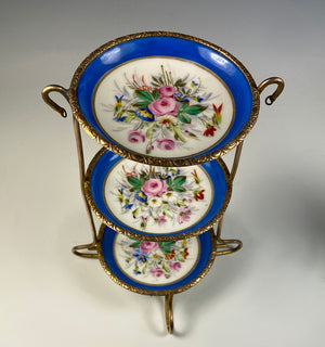 Antique French Old Paris Porcelain 3-tier Vide Poche, Jewelry or BonBon Stack