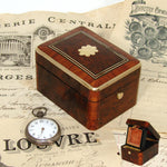 Antique French Napoleon III Pocket Watch or Jewelry Casket, Burled & Kingwood Marquetry