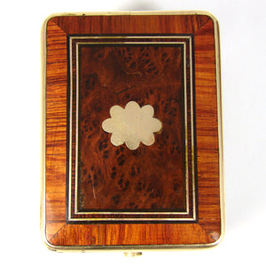 Antique French Napoleon III Pocket Watch or Jewelry Casket, Burled & Kingwood Marquetry