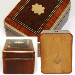 Antique French Napoleon III Pocket Watch or Jewelry Casket, Burled & Kingwood Marquetry