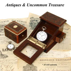 Antique French Napoleon III Pocket Watch or Jewelry Casket, Burled & Kingwood Marquetry