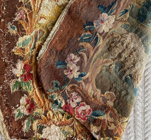 RARE Fine Antique 18th Century Aubusson or Beauvais Tapestry Fragment, Panel 22" x 21"
