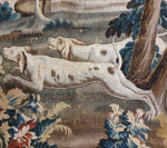 RARE EC 18th Century Antique French Aubusson 11' x 9'4" Tapestry, Hounds & Hare, Castle, Verdure
