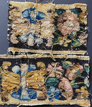 2 Antique 18th Century Aubusson or Flemish Tapestry Fragment for Pillow Top 20" & 14" x 8.5"