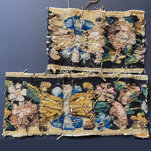 2 Antique 18th Century Aubusson or Flemish Tapestry Fragment for Pillow Top 20" & 14" x 8.5"