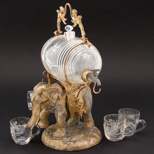 Antique French Napoleon III Liqueur Stand, Caddy, Tantalus: Elephant w/ Pannier