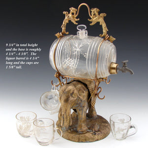 Antique French Napoleon III Liqueur Stand, Caddy, Tantalus: Elephant w/ Pannier