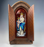 Antique French Limoges Kiln-fired Enamel Plaque, Mary & Jesus, Hand Carved Locket Frame