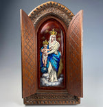 Antique French Limoges Kiln-fired Enamel Plaque, Mary & Jesus, Hand Carved Locket Frame