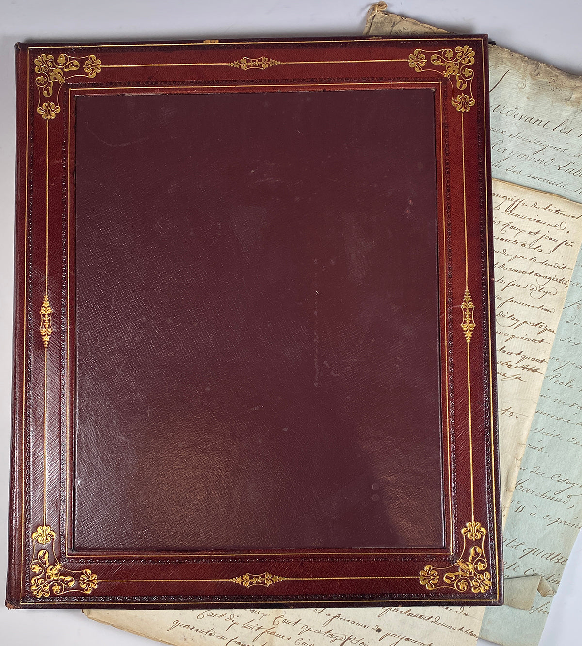 Antique Edwardian Cordovan Leather Desk Blotter, Folio, Stationery Folder, Art Nouveau