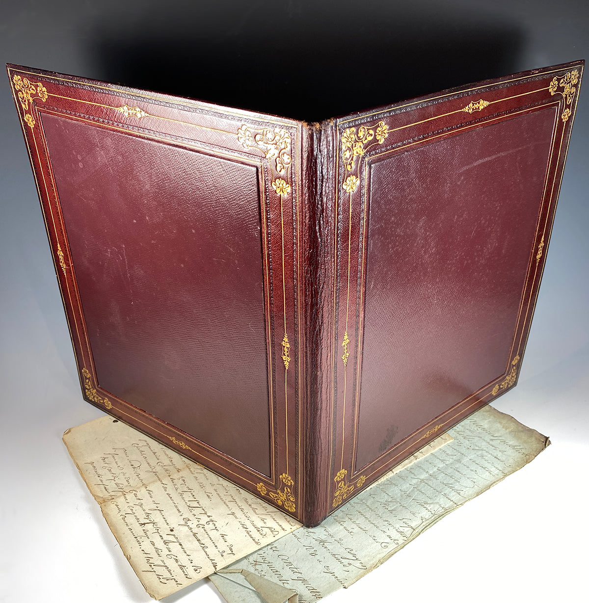 Antique Edwardian Cordovan Leather Desk Blotter, Folio, Stationery Fol ...