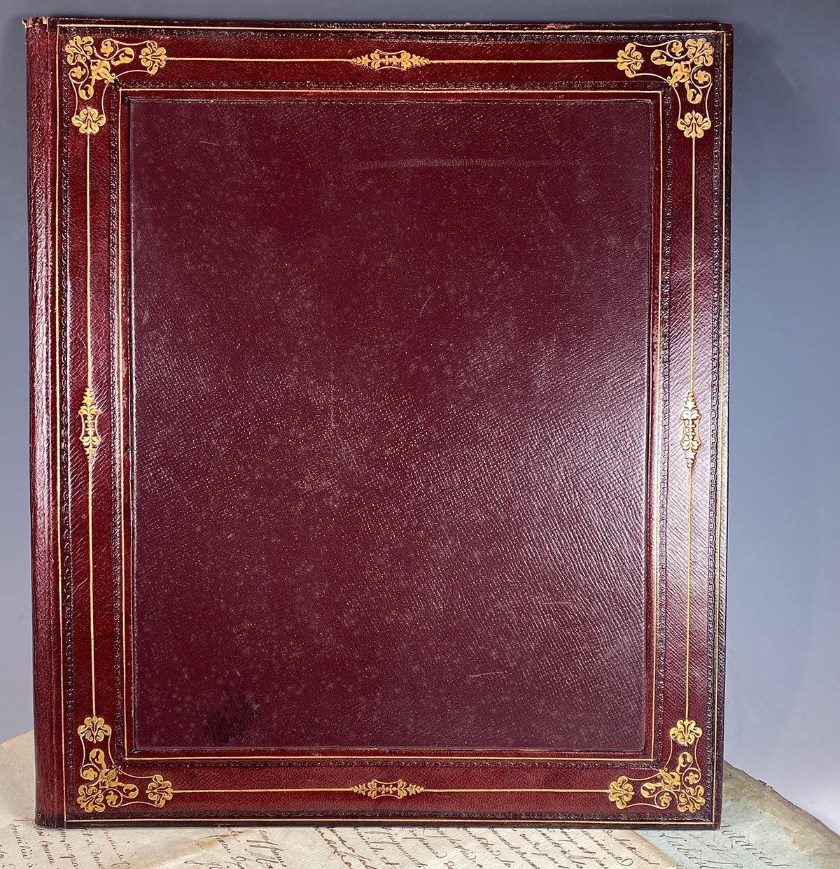 Antique Edwardian Cordovan Leather Desk Blotter, Folio, Stationery Fol ...