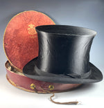 Antique 19th Century French Silk Top Hat in English Purveyor's Box, Collapsible, Tuxedo Formal Wear