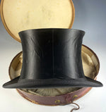 Antique 19th Century French Silk Top Hat in English Purveyor's Box, Collapsible, Tuxedo Formal Wear