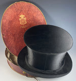 Antique 19th Century French Silk Top Hat in English Purveyor's Box, Collapsible, Tuxedo Formal Wear