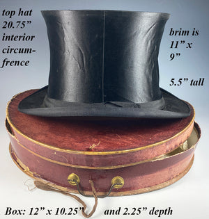 Antique 19th Century French Silk Top Hat in English Purveyor's Box, Collapsible, Tuxedo Formal Wear