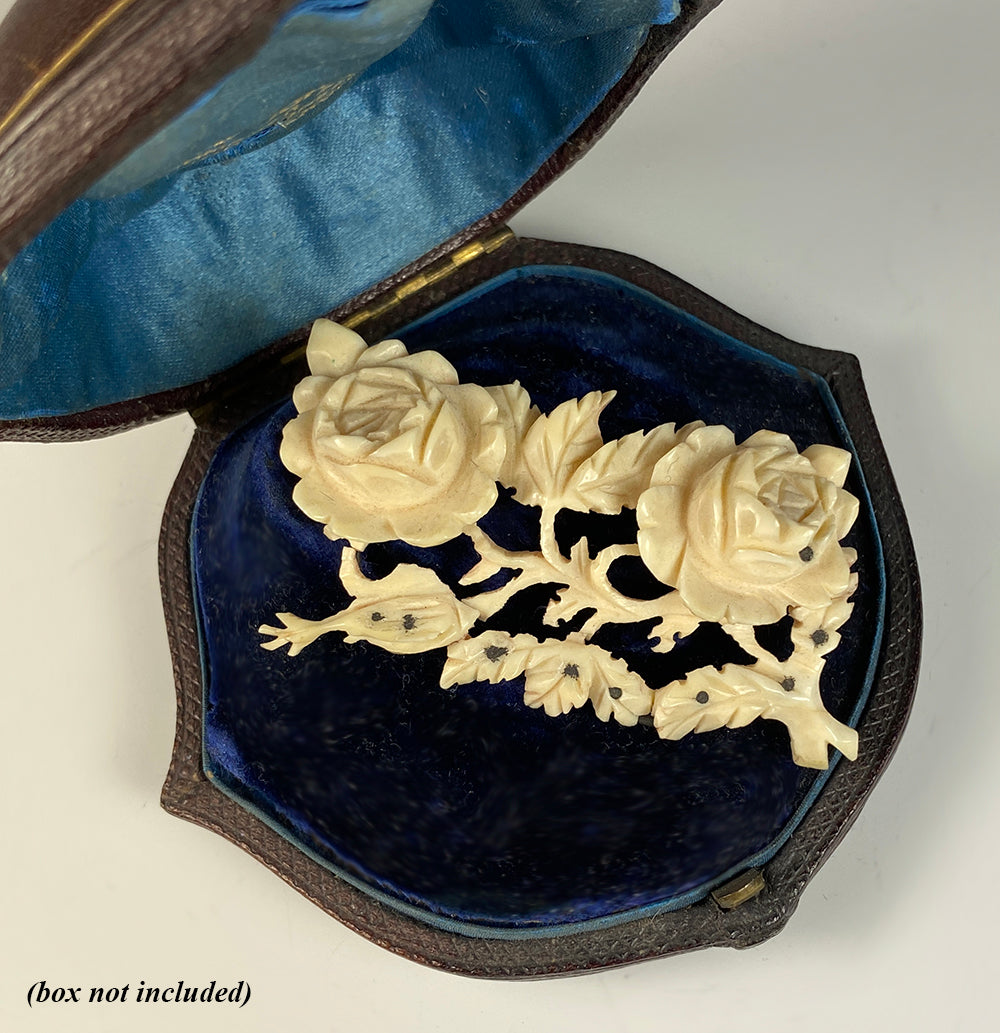 Antique Hand Carved Ivory Rose Brooch