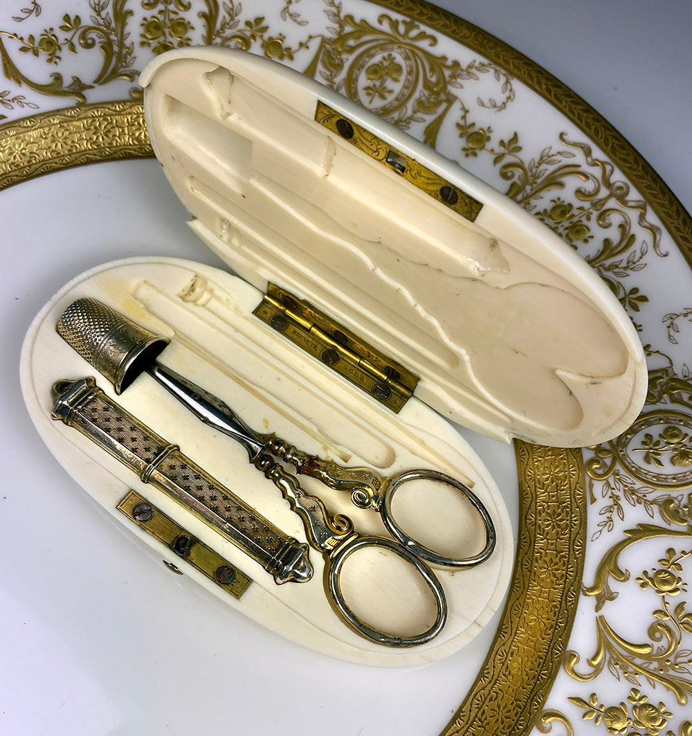 Antique 19th Century French Sewing Set, Ivory Etui, Necessaire, Sterli –  Antiques & Uncommon Treasure
