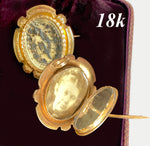 Elegant Little Antique French 18k Gold Double Locket Mourning Brooch, Napoleon III Era