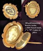 Elegant Little Antique French 18k Gold Double Locket Mourning Brooch, Napoleon III Era