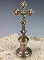 Antique Italian Micro Mosaic Crucifix Stand, Bronze Christ, Grand Tour Souvenir Cross