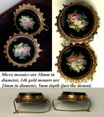 Antique Victorian Era Italian Grand Tour Micro Mosaics in 14k Mounts, Made up as Earrings