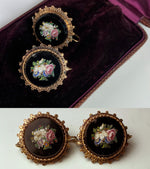 Antique Victorian Era Italian Grand Tour Micro Mosaics in 14k Mounts, Made up as Earrings