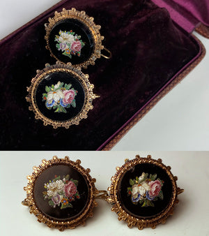 Antique Victorian Era Italian Grand Tour Micro Mosaics in 14k Mounts, Made up as Earrings