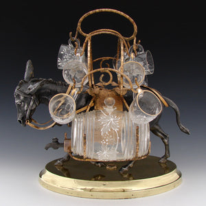Antique French Napoleon III Liqueur Stand, Caddy or Tantalus, Barrel & Cups: Mule Figural Stand