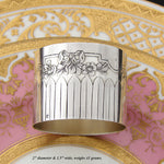 Antique French Sterling Silver 2" Napkin Ring, Laurel or Palmettes, Bow & Ribbon, Floral Garland