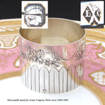 Antique French Sterling Silver 2" Napkin Ring, Laurel or Palmettes, Bow & Ribbon, Floral Garland