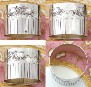 Antique French Sterling Silver 2" Napkin Ring, Laurel or Palmettes, Bow & Ribbon, Floral Garland