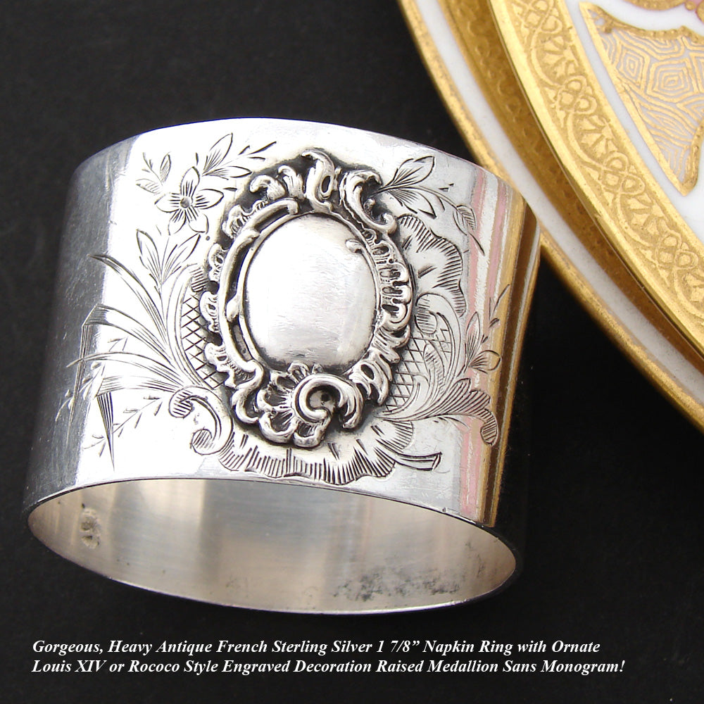 Antique French Sterling Silver Napkin Ring, Louis XIV or Rococo Pattern, 45gm