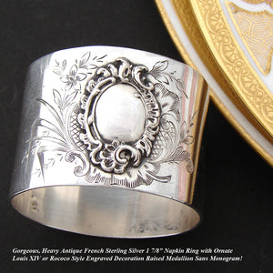 Antique French Sterling Silver Napkin Ring, Louis XIV or Rococo Pattern, 45gm