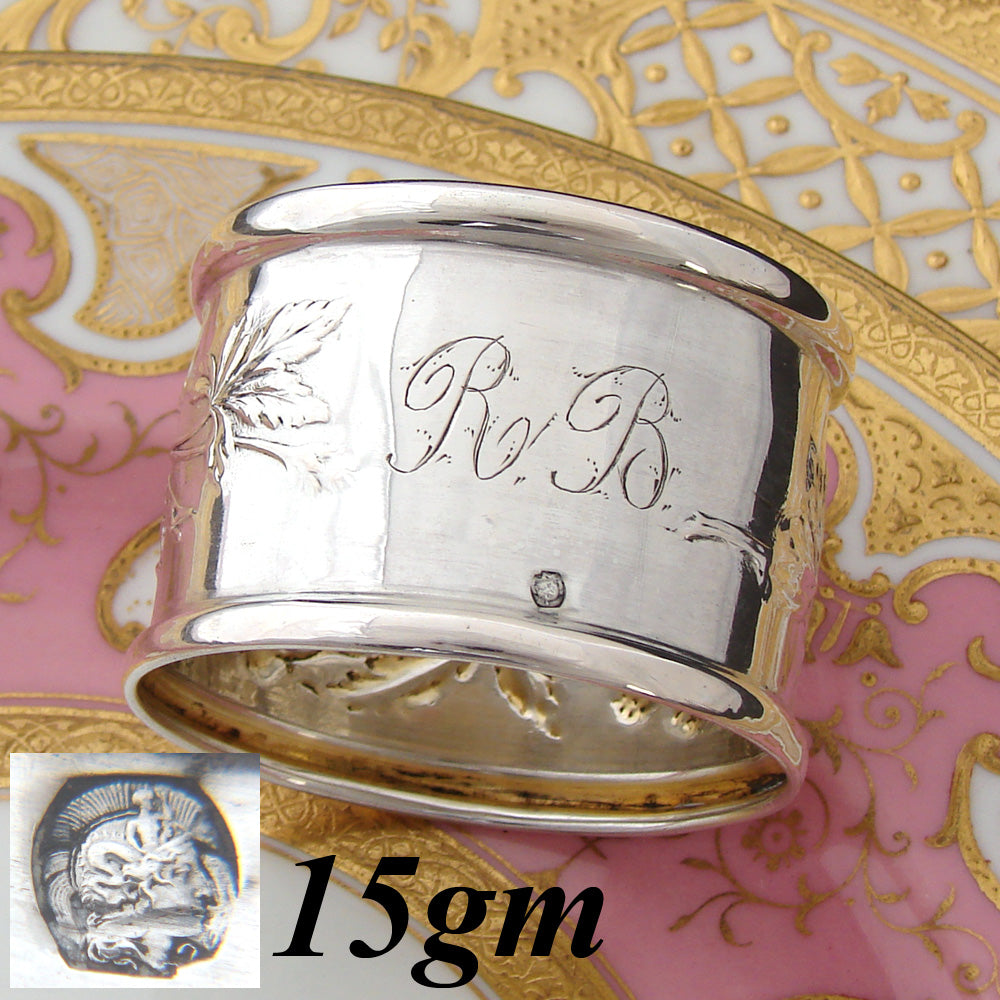 Antique French .800 (nearly sterling) Silver Napkin Ring, Vines & Foliate Bas Relief