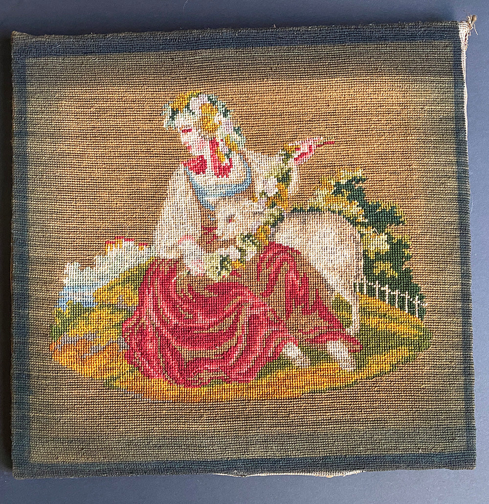 Antique French Needlepoint Panel, Wall Hanging, 16 w Country