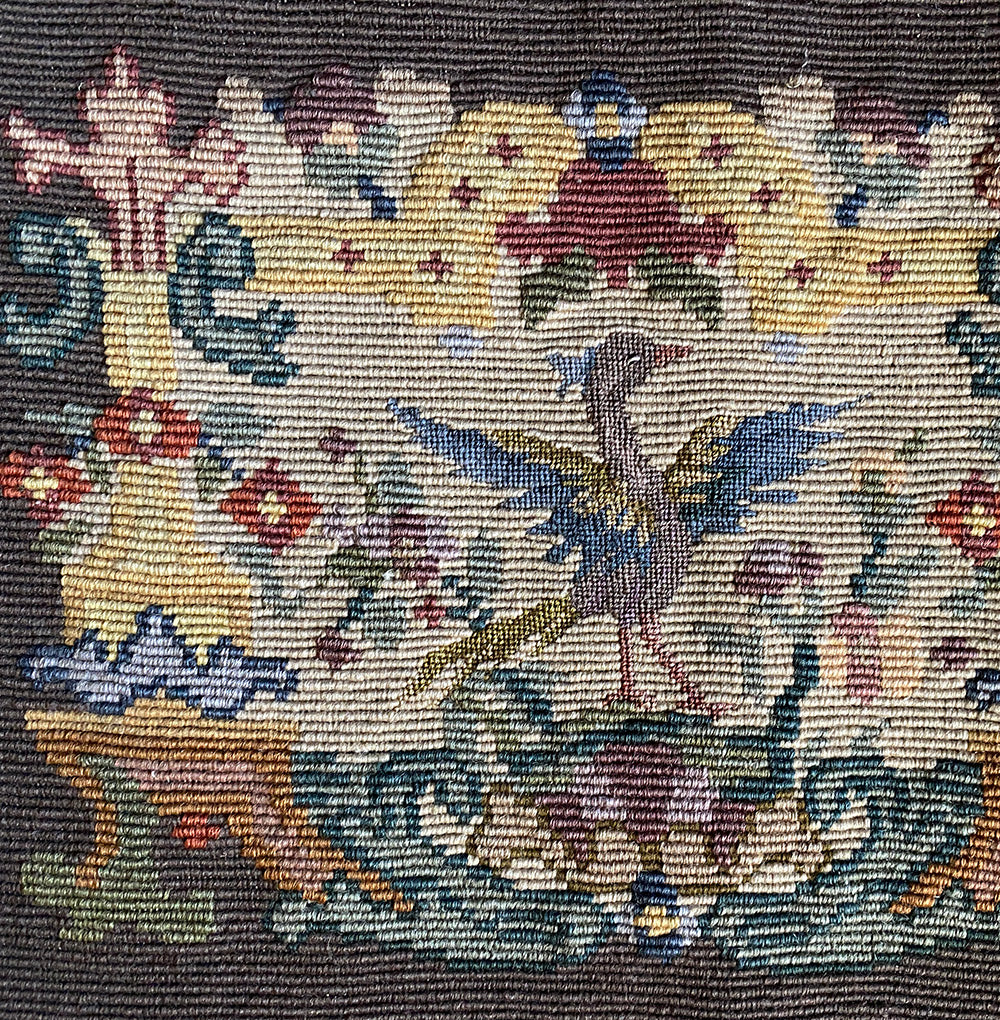 Antique French Needlepoint Panel for Pillow Top, Petitpoint Embroidery 13" x 10" Fragment