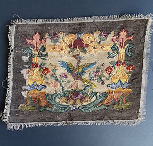 Antique French Needlepoint Panel for Pillow Top, Petitpoint Embroidery 13" x 10" Fragment