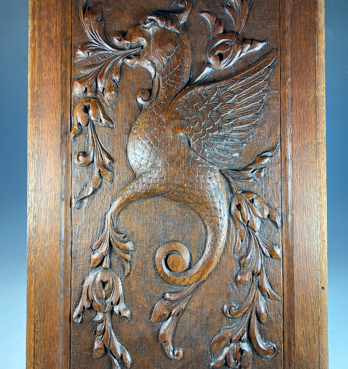 Large Antique Carved Wood Cabinet Panel, Griffen Gryphon, Mythical Neo Renaissance