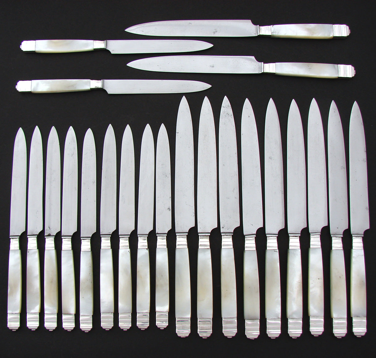 Antique French 22pc .800 (nearly sterling) Silver & Mother of Pearl Dinner Knife Set