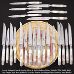 Antique French 22pc  .800 (nearly sterling) Silver & Mother of Pearl Dinner Knife Set