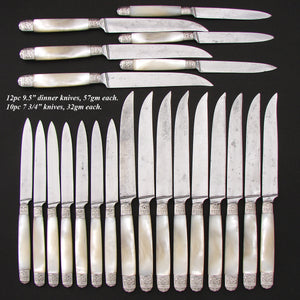 Antique French 22pc  .800 (nearly sterling) Silver & Mother of Pearl Dinner Knife Set