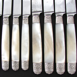 Antique French 22pc  .800 (nearly sterling) Silver & Mother of Pearl Dinner Knife Set